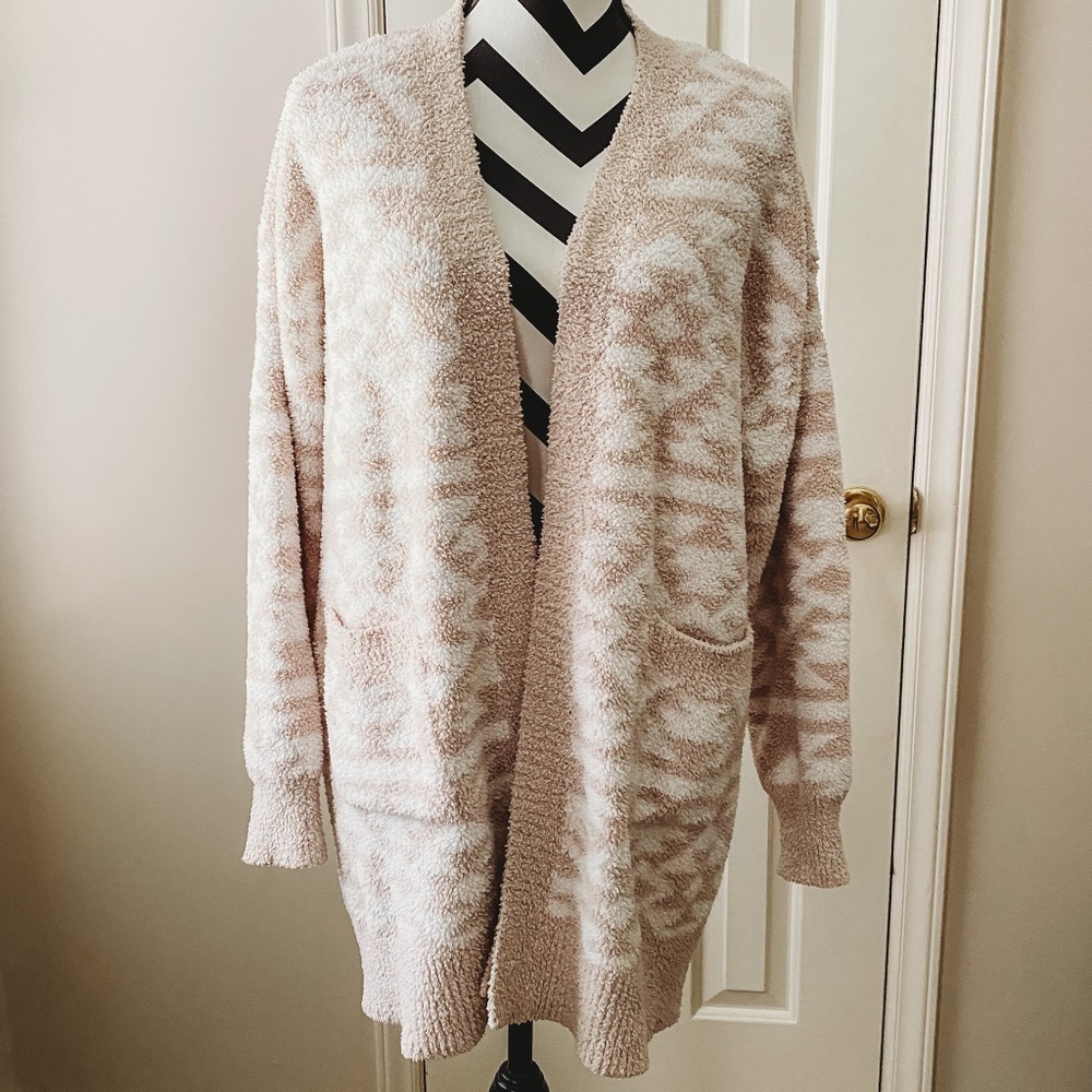 Time and Tru Size Large 12-14 Tan & White Soft Aztec Cardigan Duster Sweater